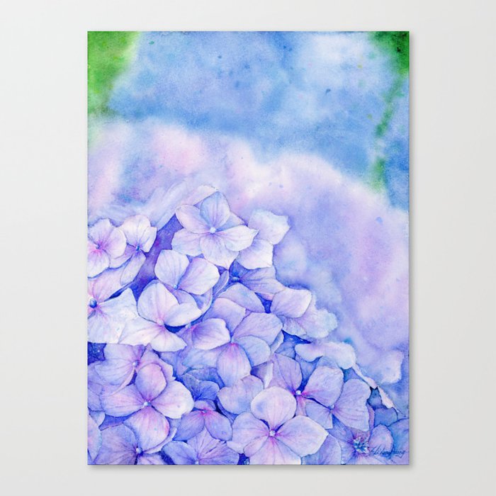 Hydrangea Purple Blue Pink Flowers Art Watercolor Painting