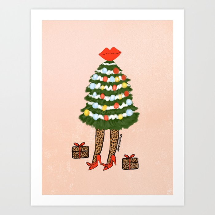 Cheetah Christmas Tree Art Print by theebouffants