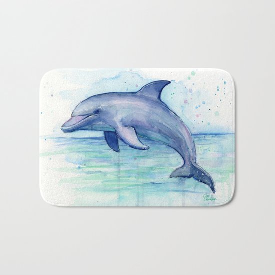 Dolphin Watercolor Sea Creature Animal Bath Mat