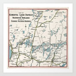 Vintage Map of Kawartha Lakes District Art Print