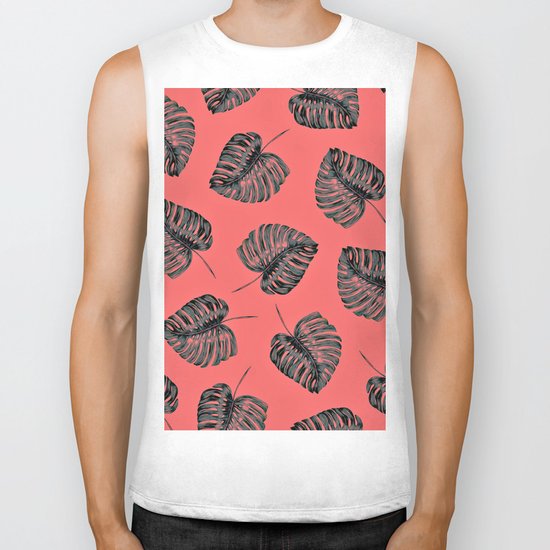 tropical leaves in the red jungle Biker Tank