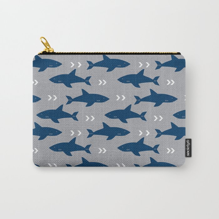 Sharks and chevrons minimal basic nursery baby home decor pattern nautical ocean Carry-All Pouch