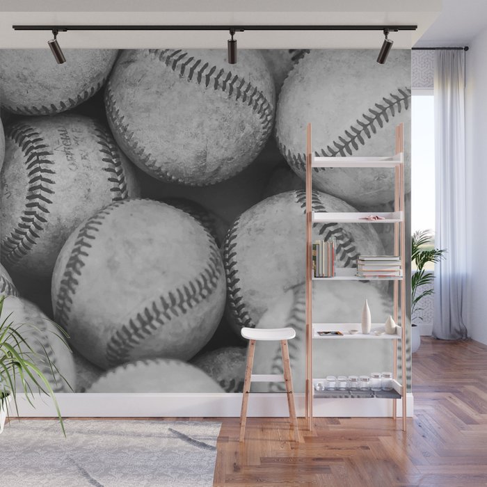 Baseballs Black & White Graphic Illustration Design Wall Mural