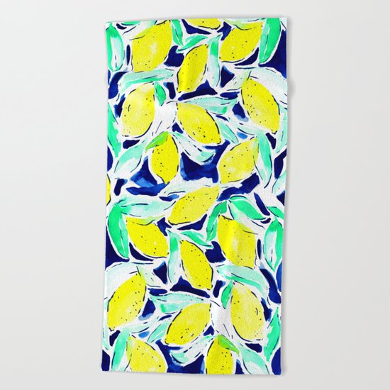 Bold Lemons Blue Beach Towel