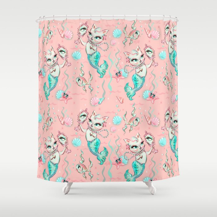 Merkittens with Pearls on blush Shower Curtain