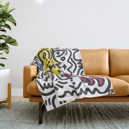 Hand Drawn Graffiti Art With Monsters in Black and White and Color Throw Blanket