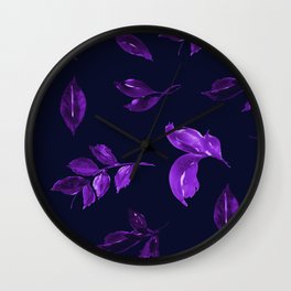 Dark purple violet leaves moody pattern Wall Clock