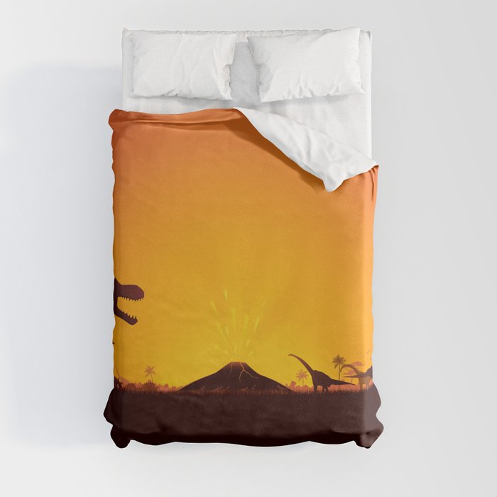 Dinosaurs with volcano  Duvet Cover