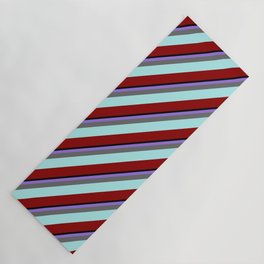 [ Thumbnail: Eye-catching Purple, Dim Gray, Turquoise, Dark Red, and Black Colored Lined Pattern Yoga Mat ]
