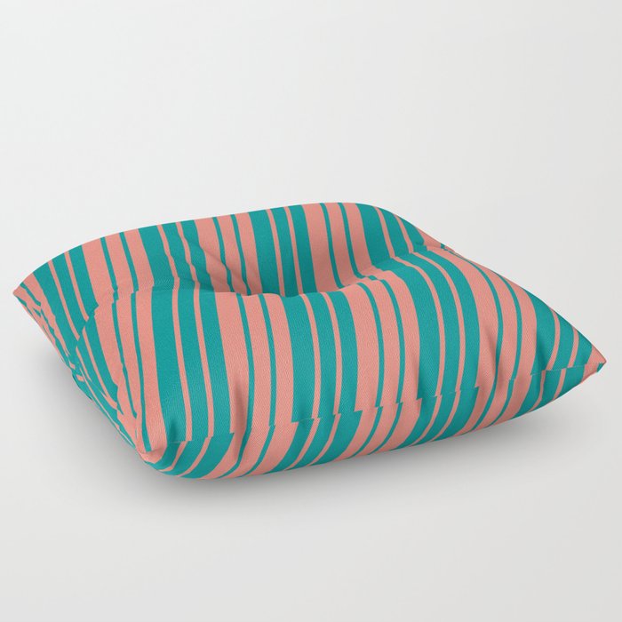 Salmon and Dark Cyan Colored Lined/Striped Pattern Floor Pillow