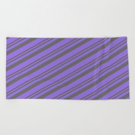 [ Thumbnail: Dim Grey and Purple Colored Pattern of Stripes Beach Towel ]