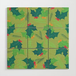 Christmas Pattern Leaves Mistletoe Pine Wood Wall Art