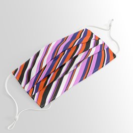 [ Thumbnail: Eyecatching Violet, Midnight Blue, Red, Black & White Colored Lines/Stripes Pattern Face Mask ]