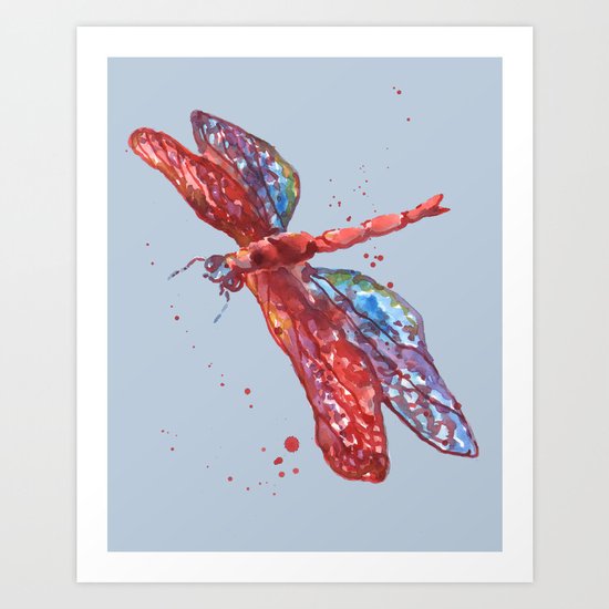 Blue Rainbow Dragonfly Art Print