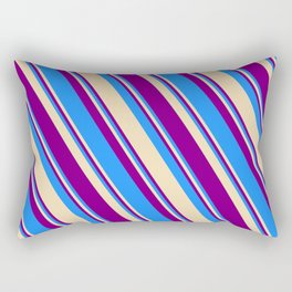 [ Thumbnail: Blue, Tan, and Purple Colored Striped Pattern Rectangular Pillow ]