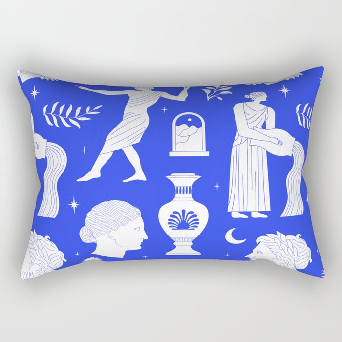 Blue greek statue and classic vintage monument pattern Rectangular Pillow