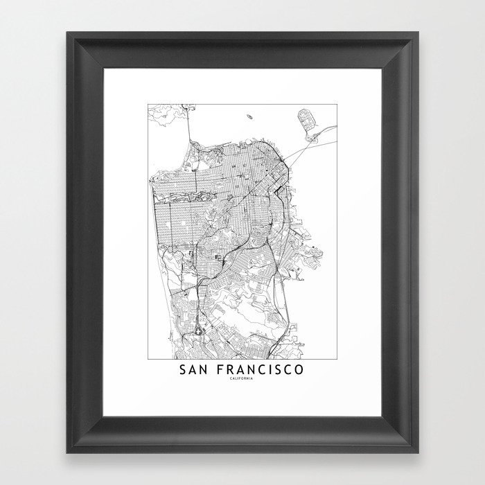 San Francisco White Map Framed Art Print