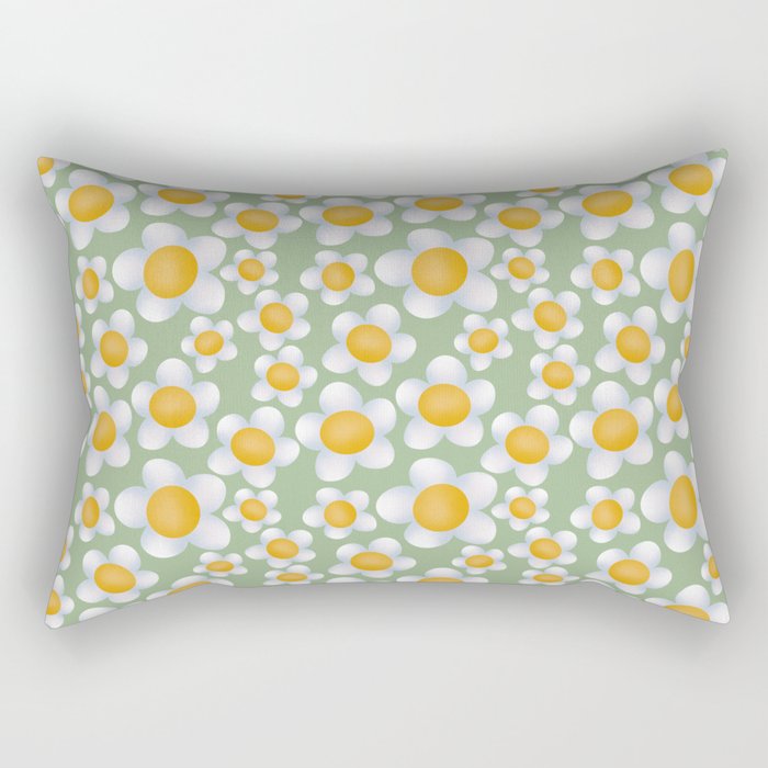 White Flower Illustrated Pattern Rectangular Pillow