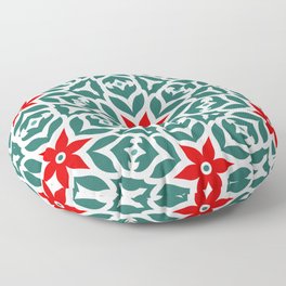 Red and Green Floral Mosaic Floor Pillow