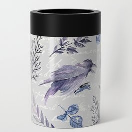 Crow and Branches on Silver Grey Can Cooler