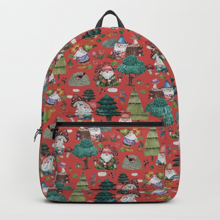 Gnomes mushroom forest - red Backpack