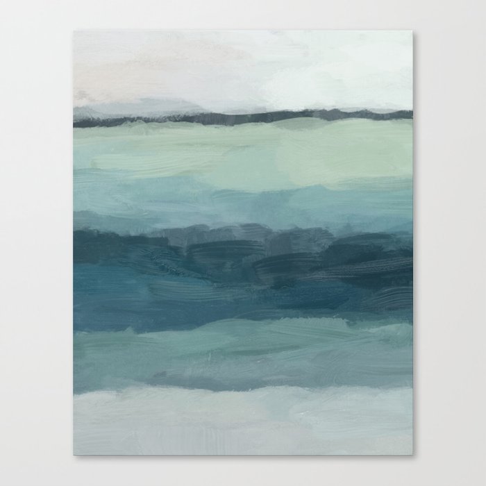 Sea Levels - Seafoam Green Mint Navy Blue Abstract Ocean Art Painting Canvas Print