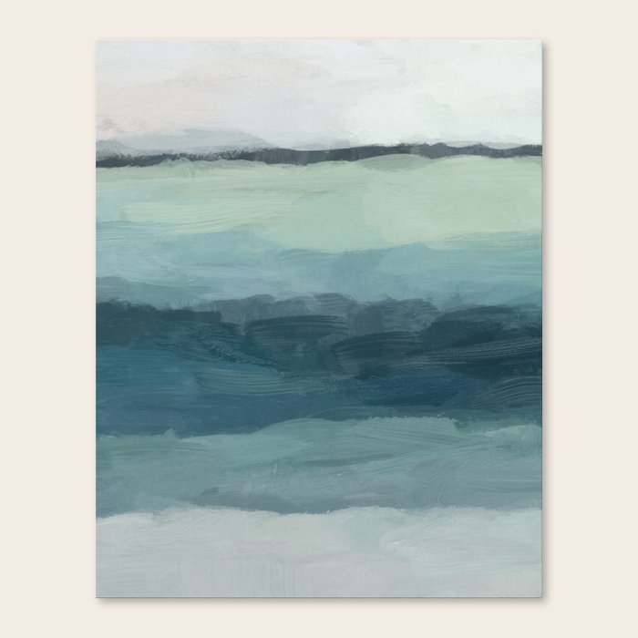 Sea Levels Seafoam Green Mint Navy Blue Abstract Ocean Art Painting Canvas Print by Rachel