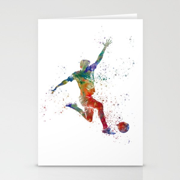 Soccer player kicking in watercolor Stationery Cards