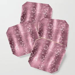 Pink Floral Brushed Metal Texture Coaster