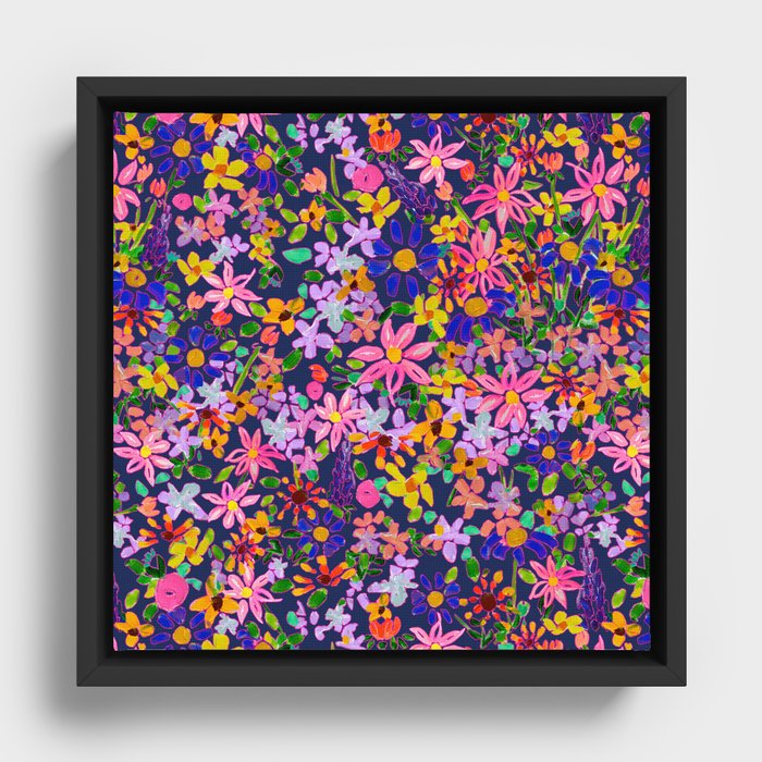 Turquoise Garden Floral // Midnight Framed Canvas