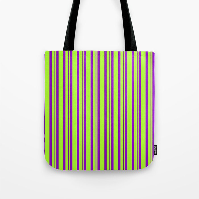Light Green and Dark Violet Colored Lines/Stripes Pattern Tote Bag
