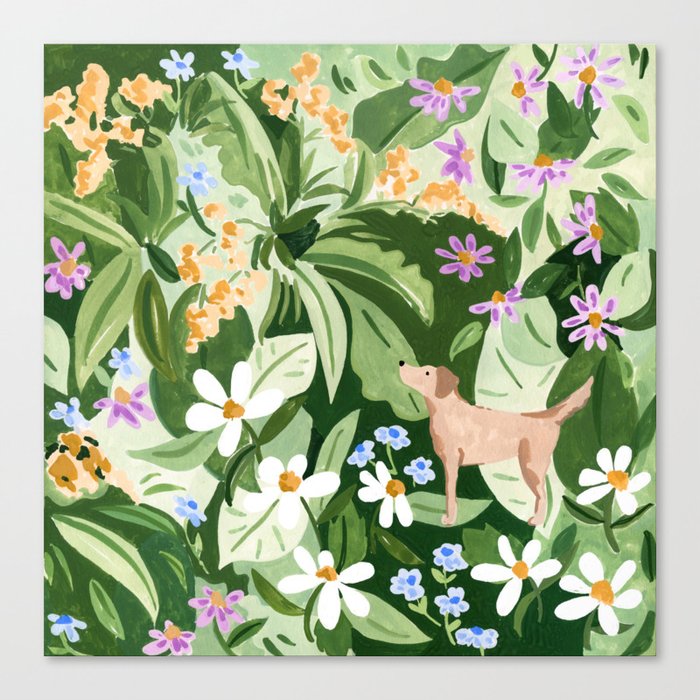 Dog and Wildflowers Canvas Print