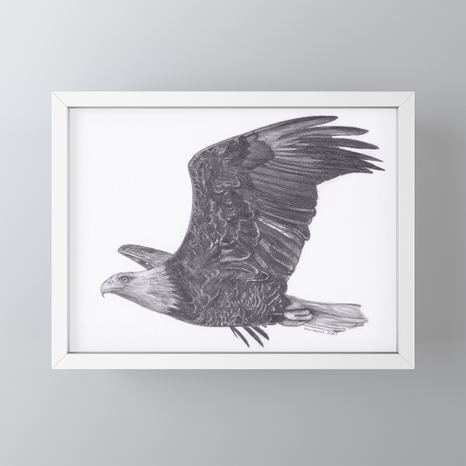 Flying Eagle Pencil Drawing Of Bird Framed Mini Art Print By