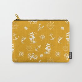 Mustard And White Silhouettes Of Vintage Nautical Pattern Carry-All Pouch