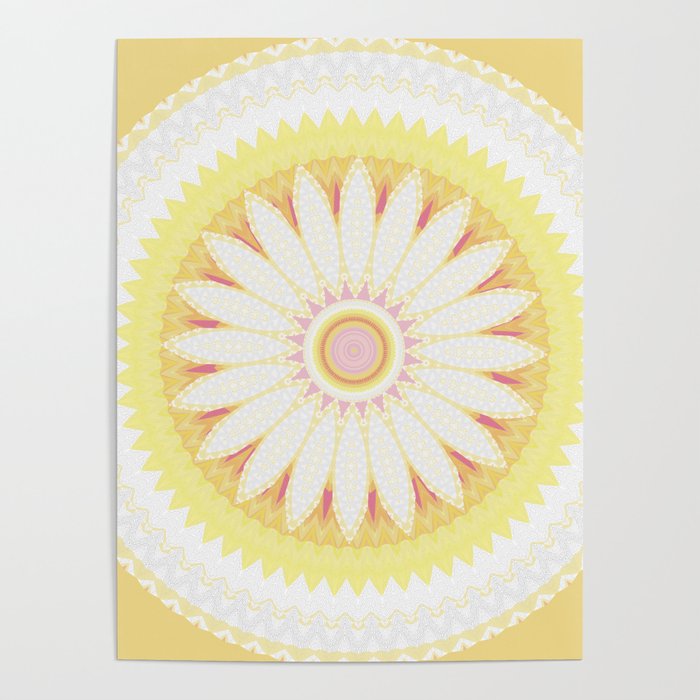 Sunshine Yellow Flower Mandala Abstract Poster