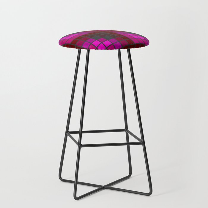 Pink Red and Green Velvet Squares Pattern Bar Stool