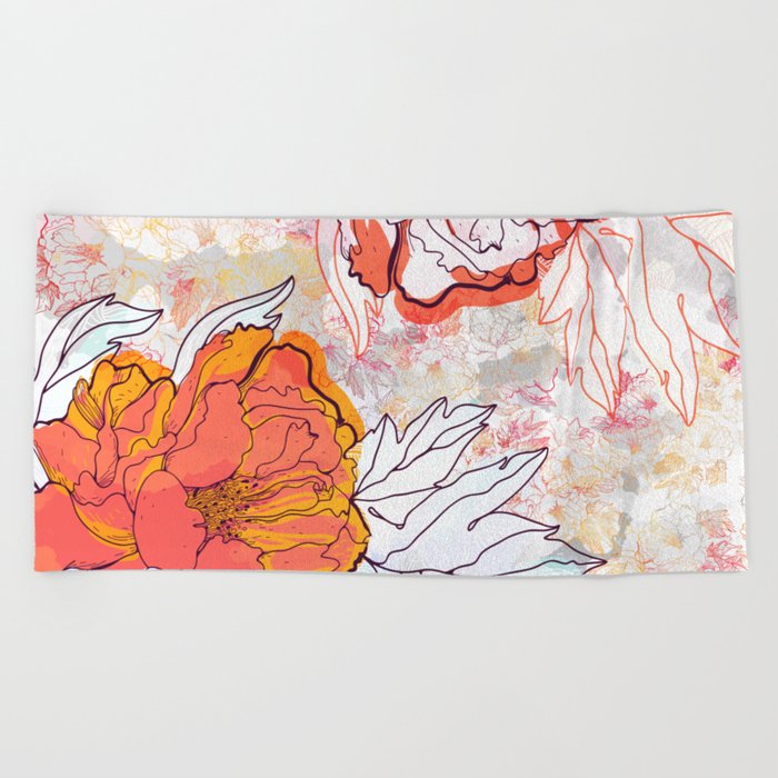 Abstract Floral Illustration Beach Towel