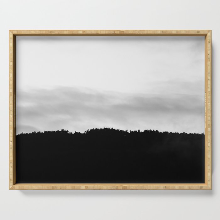 Dusk and The Pine Forest in Black and White Serving Tray