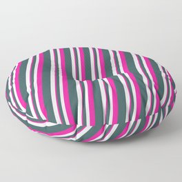 [ Thumbnail: Dark Slate Gray, Lavender & Deep Pink Colored Lines/Stripes Pattern Floor Pillow ]