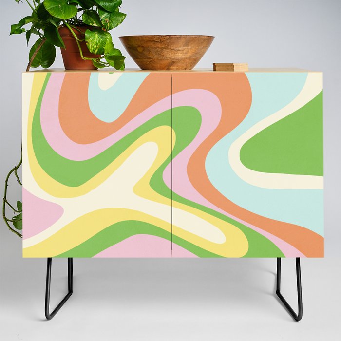 Neon Pastel Abstract Bubble Gum Swirl - Blue Green Pink Credenza