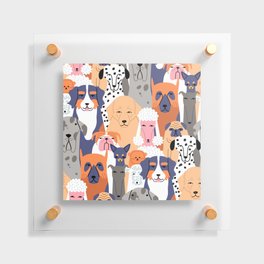Funny diverse dog crowd character cartoon background Floating Acrylic Print