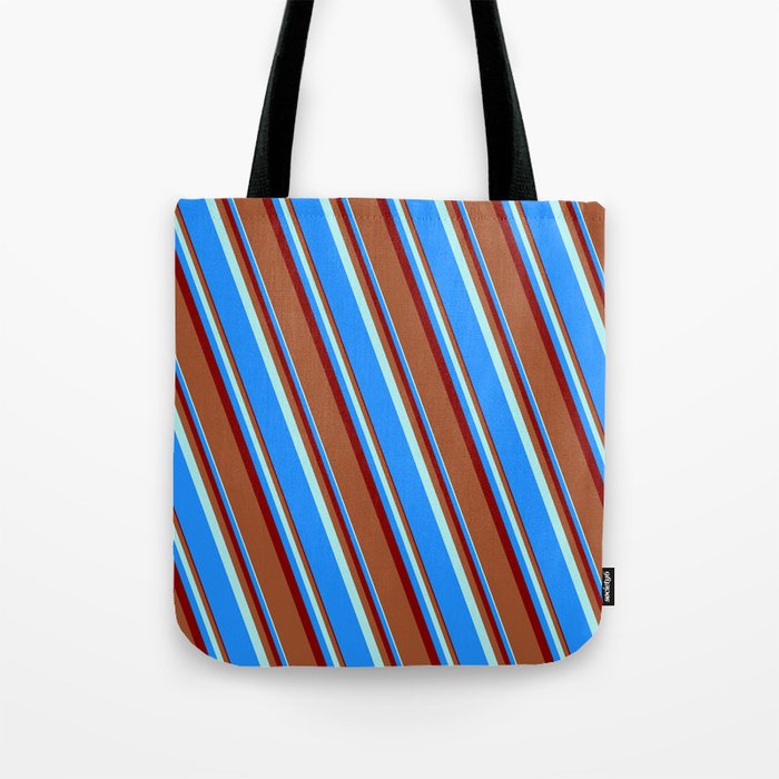 Turquoise, Blue, Maroon, and Sienna Colored Lines Pattern Tote Bag
