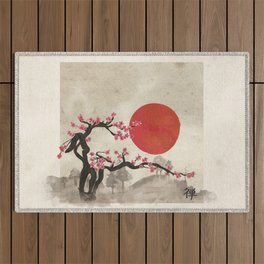 Sakura Blossom Landscape Zen hieroglyph Outdoor Rug