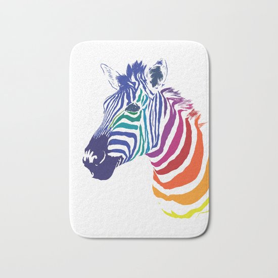 Rainbow Zebra Colorful Animals Whimsical Art Bath Mat