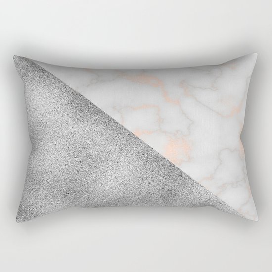 Rose gold marble and silver glitter Rectangular Pillow