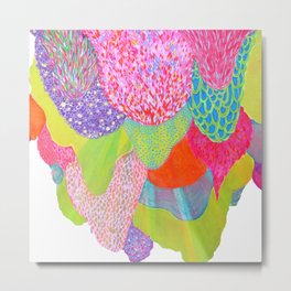 Growing Together Metal Print | Hotpink, Nature, Bright, Drips, Curated, Ink Pen, Acrylic, Mountains, Drawing 