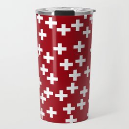 White Cross Symbol Pattern on Christmas Red Travel Mug