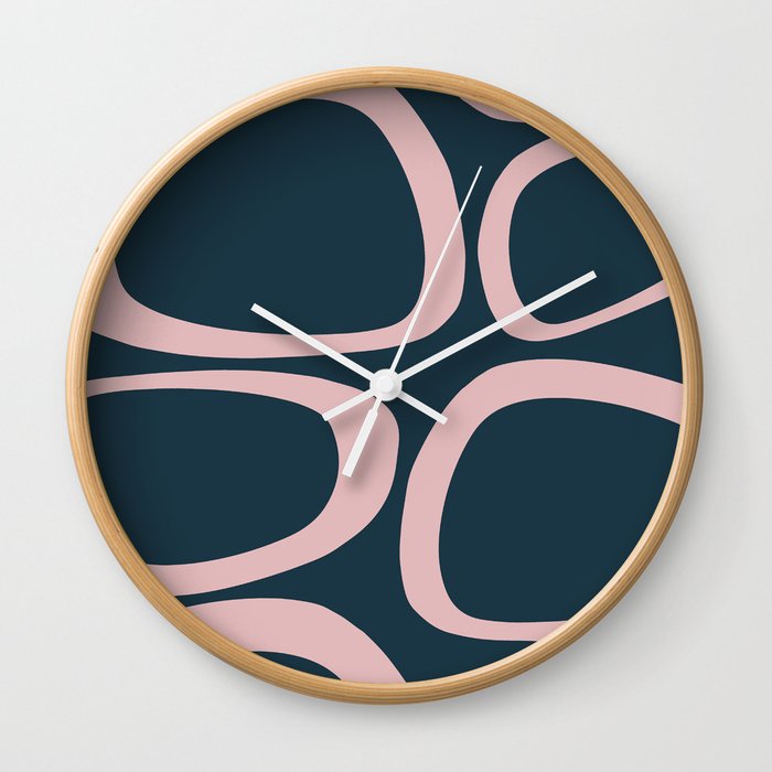 Mid Century Modern Funky Ovals Pattern Dark Blue and Pink Wall Clock