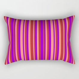 [ Thumbnail: Dark Violet, Salmon & Red Colored Stripes/Lines Pattern Rectangular Pillow ]