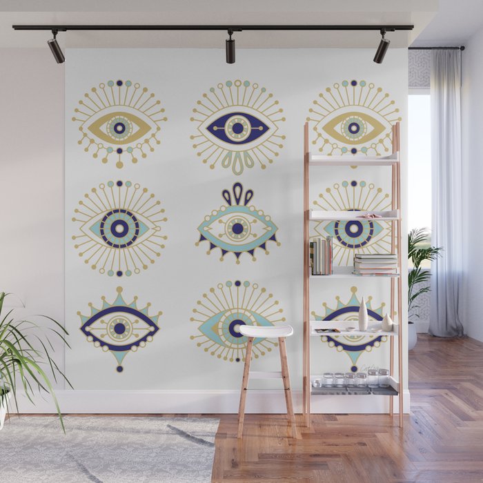 Evil Eye Collection on White Wall Mural